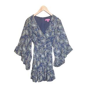 Betsey Johnson Womens Paisley Print Boho Bell Sleeve Deep Neckline Dress Size 4